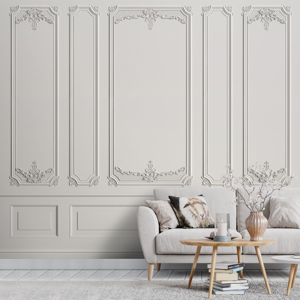 Product Application image of White Canvas 3D Moulding 3D look Wallpaper in Living Room